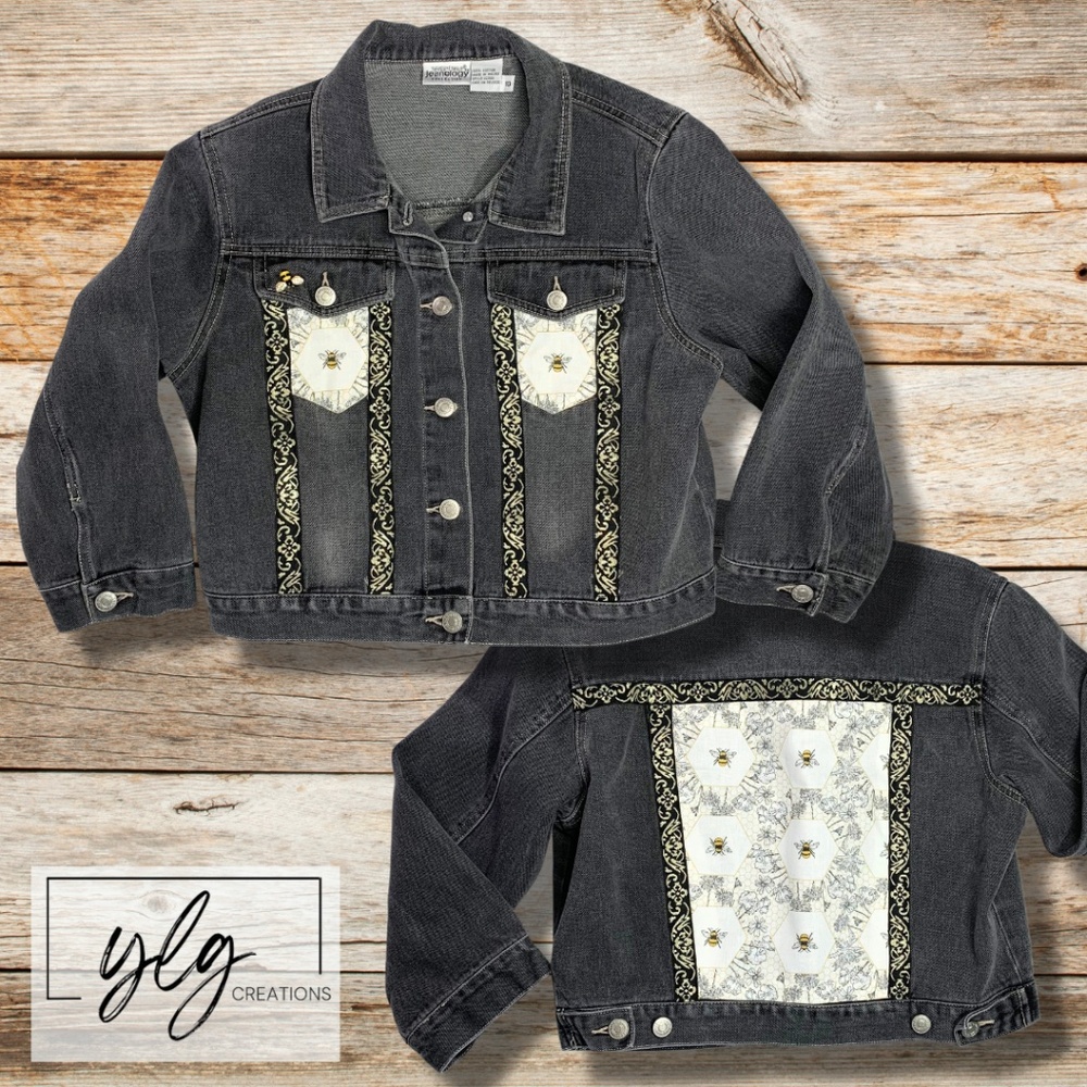 Boho Bee Denim Jacket Statement Artsy Edgy Country Chic Country Glam